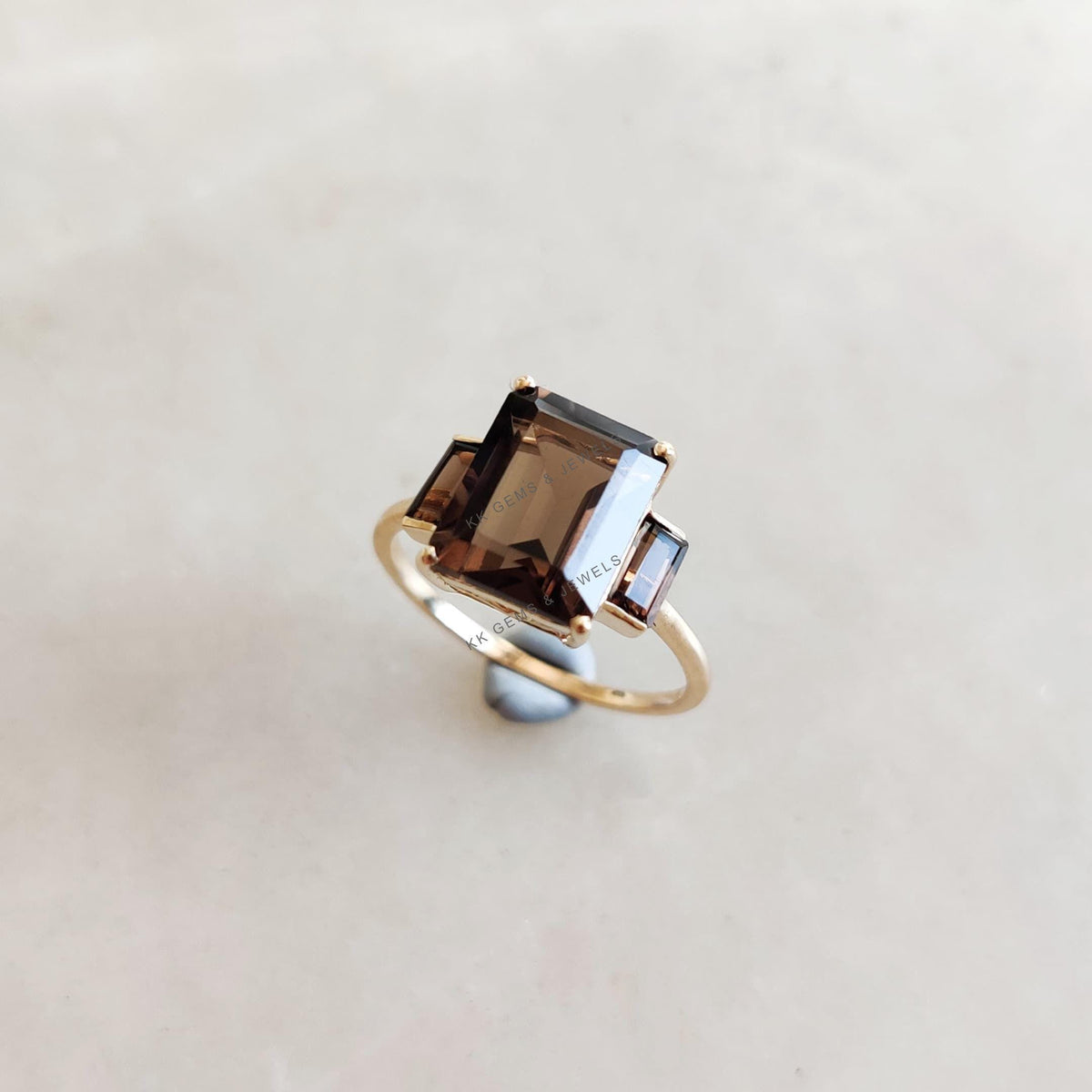14K Solid Gold Natural Smoky Quartz Ring, Statement Jewelry