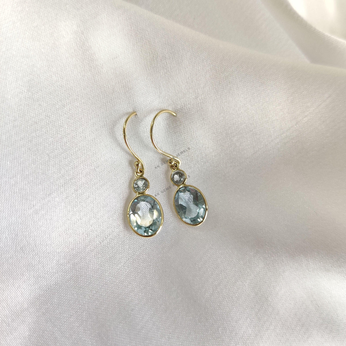 14K Solid Yellow Gold Natural Sky Blue Topaz Earrings: December Birthstone Jewelry