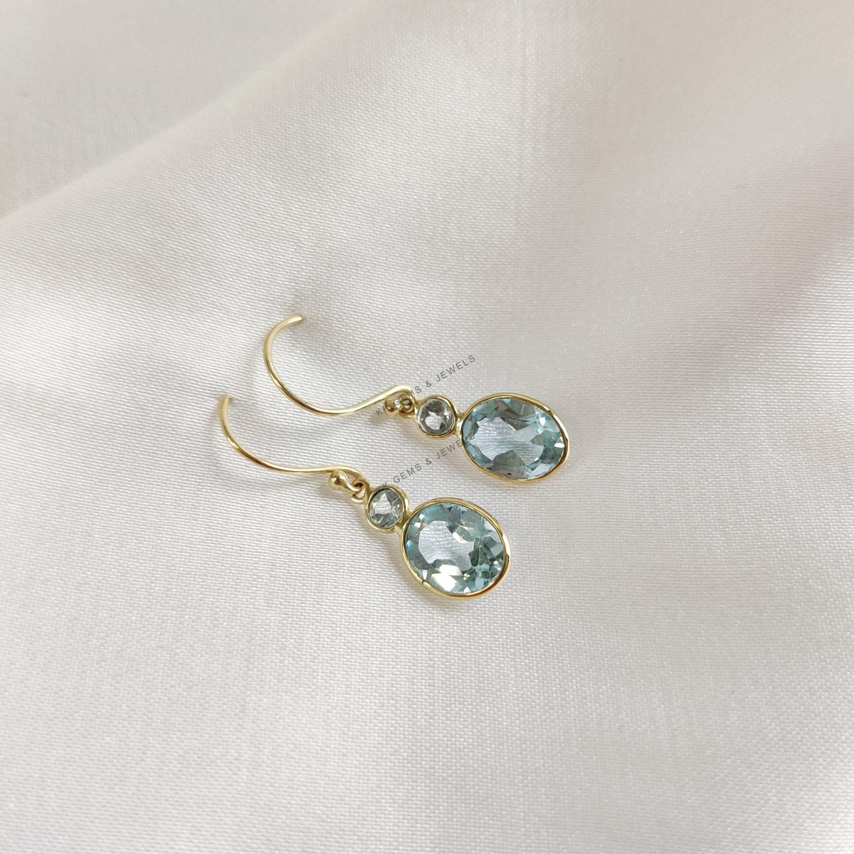 14K Solid Yellow Gold Natural Sky Blue Topaz Earrings: December Birthstone Jewelry