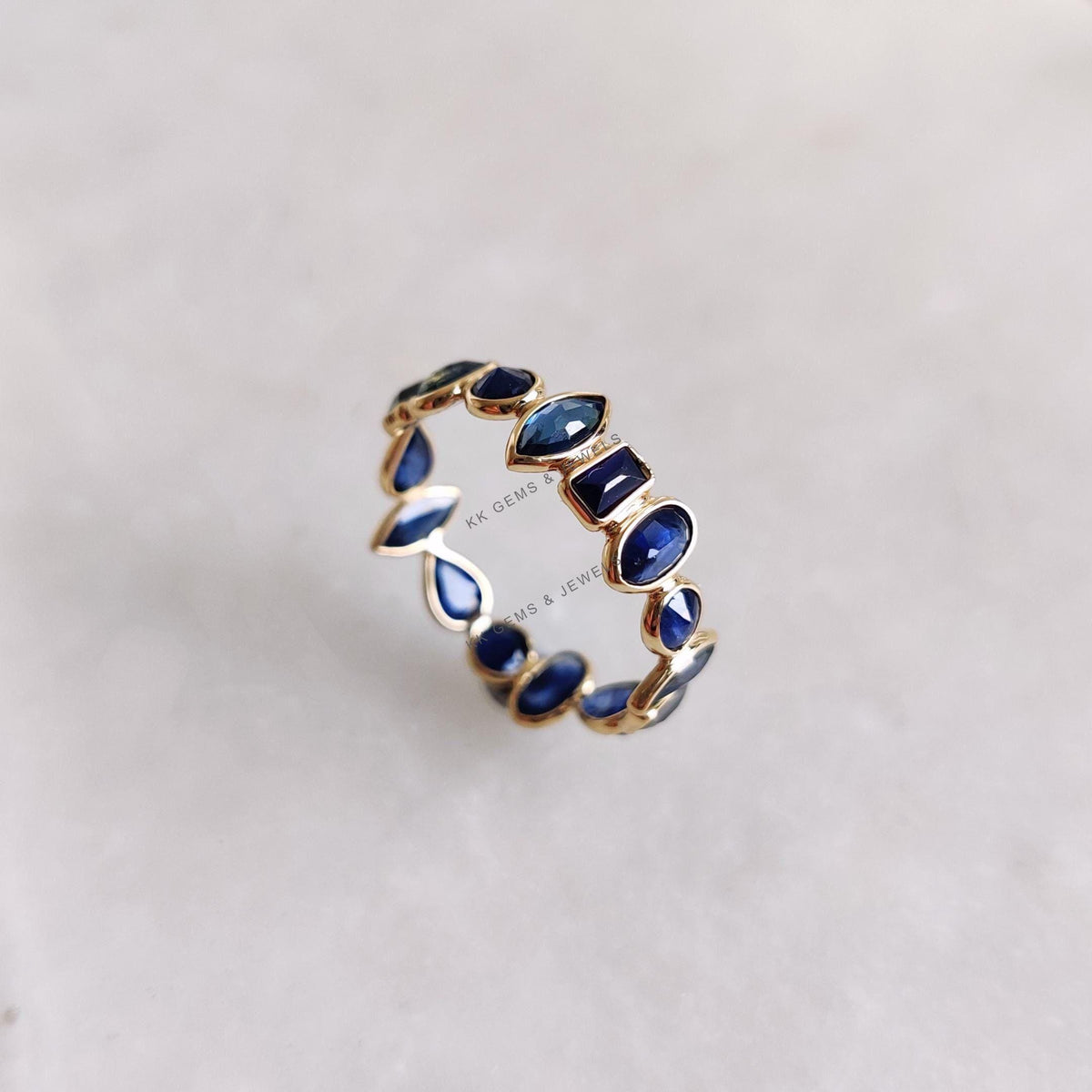 Natural Blue Sapphire 14K Solid Yellow Gold Ring, September Birthstone