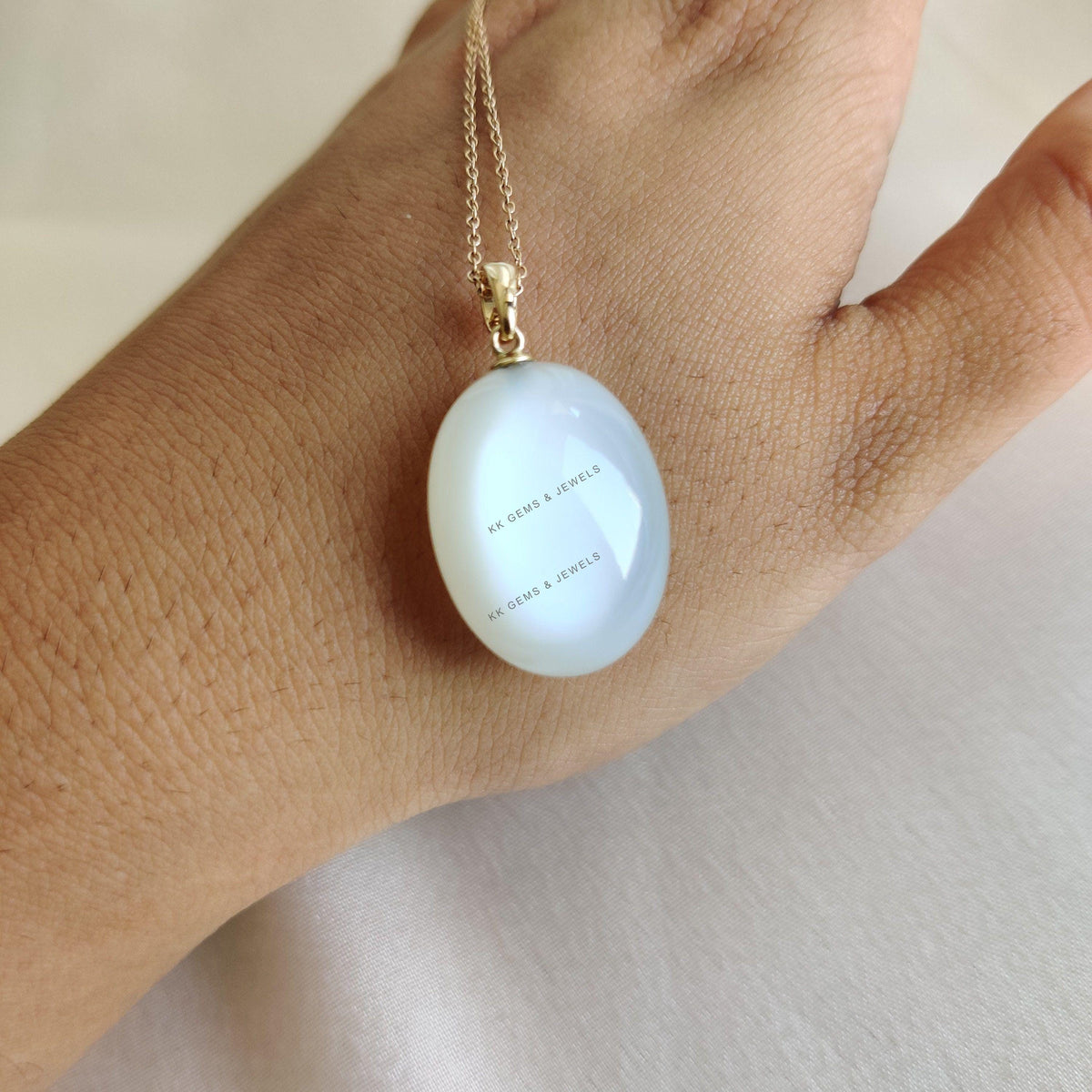 14K Solid Yellow Gold Natural White Moonstone Pendant, June Birthstone, Christmas Present
