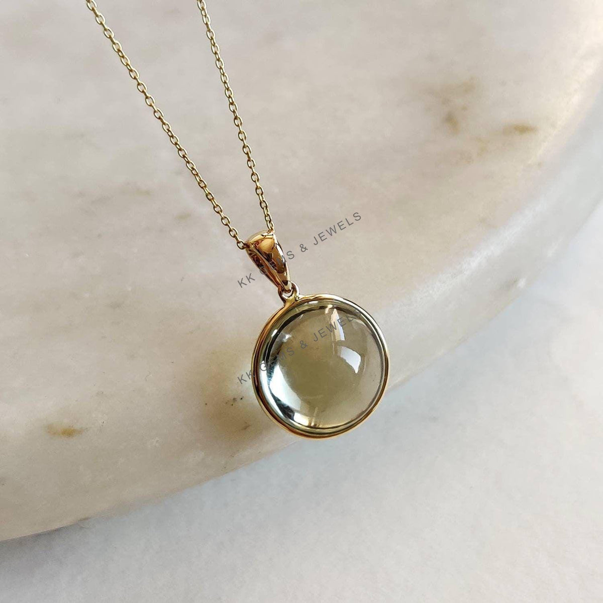 Natural Green Amethyst Pendant, 14K Solid Yellow Gold Pendant, February Birthstone