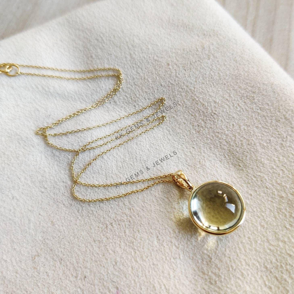 Natural Green Amethyst Pendant, 14K Solid Yellow Gold Pendant, February Birthstone
