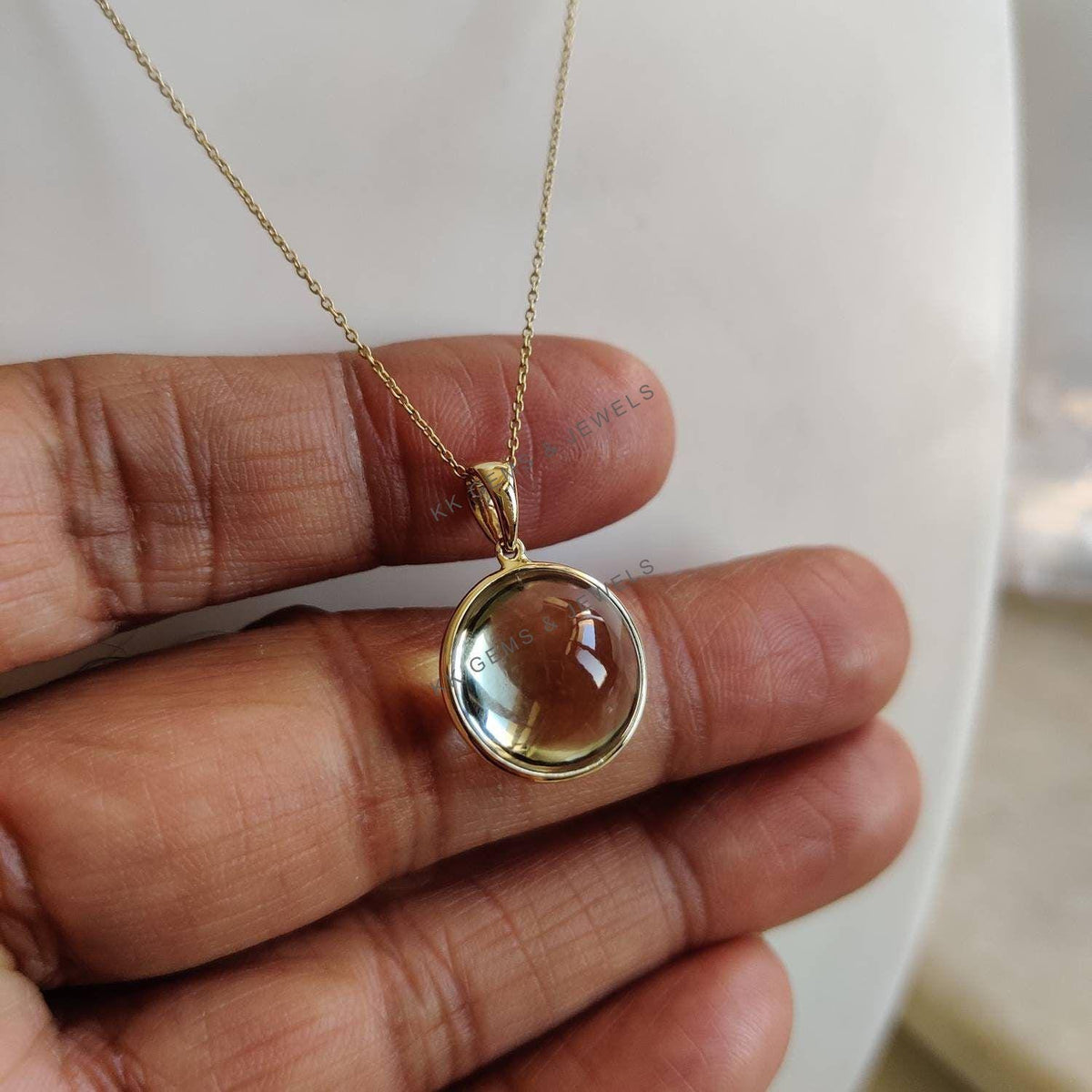 Natural Green Amethyst Pendant, 14K Solid Yellow Gold Pendant, February Birthstone