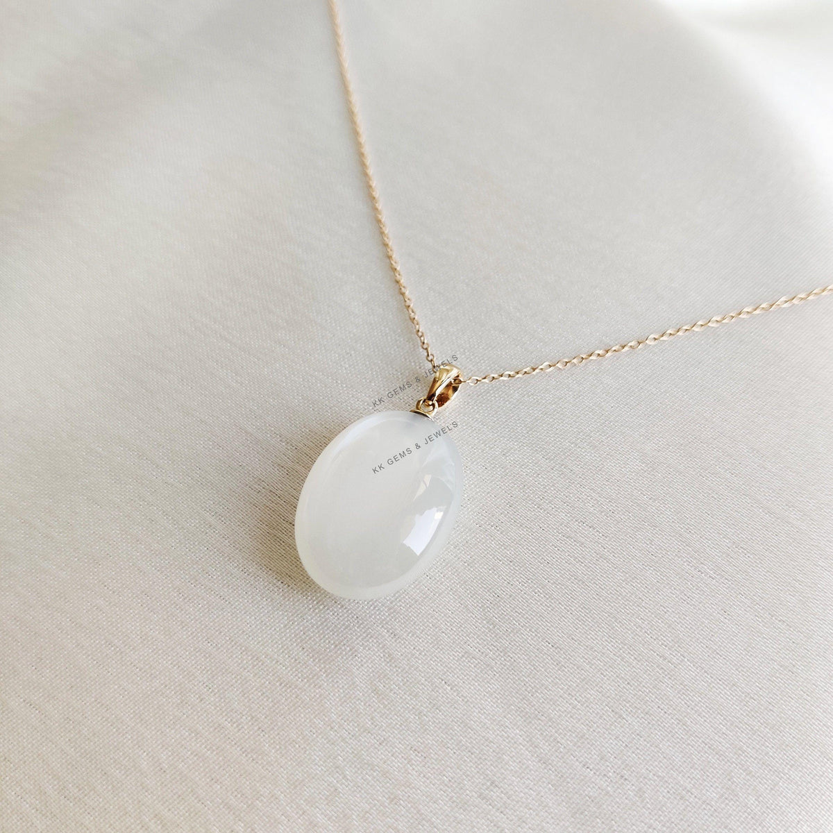 14K Solid Yellow Gold Natural White Moonstone Pendant: June Birthstone Jewelry, Christmas Present