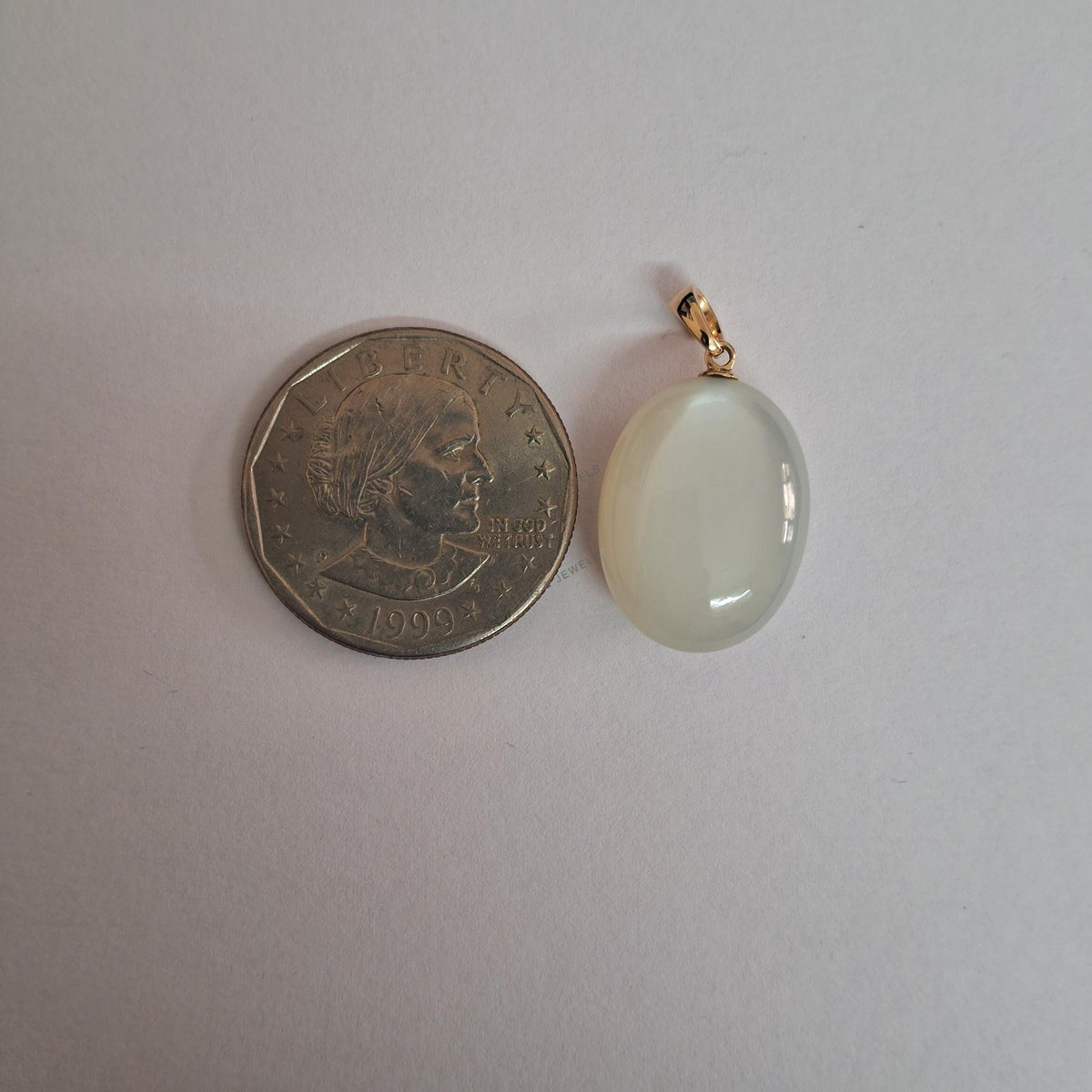 14K Solid Yellow Gold Natural White Moonstone Pendant: June Birthstone Jewelry, Christmas Present
