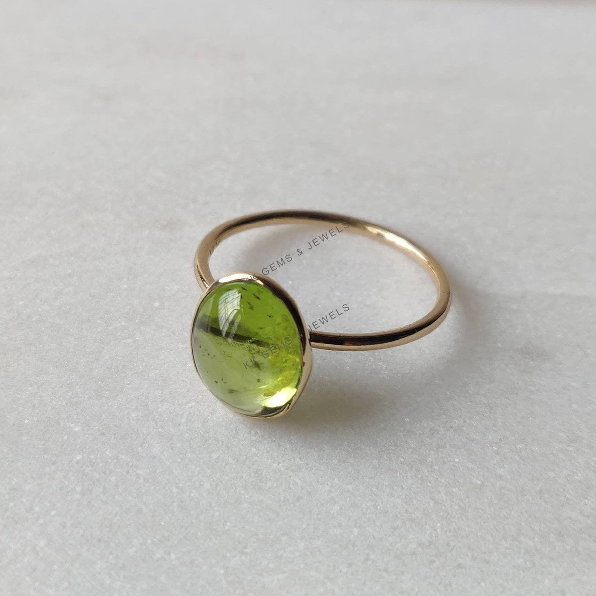 Natural Peridot Ring: 14K Solid Yellow Gold Bezel, August Birthstone