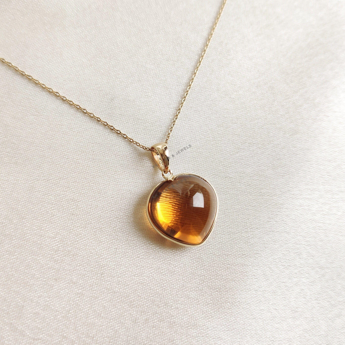 14K Solid Yellow Gold Natural Citrine Heart Pendant: November Birthstone Jewelry