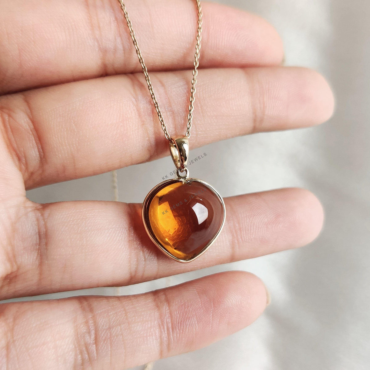 14K Solid Yellow Gold Natural Citrine Heart Pendant: November Birthstone Jewelry