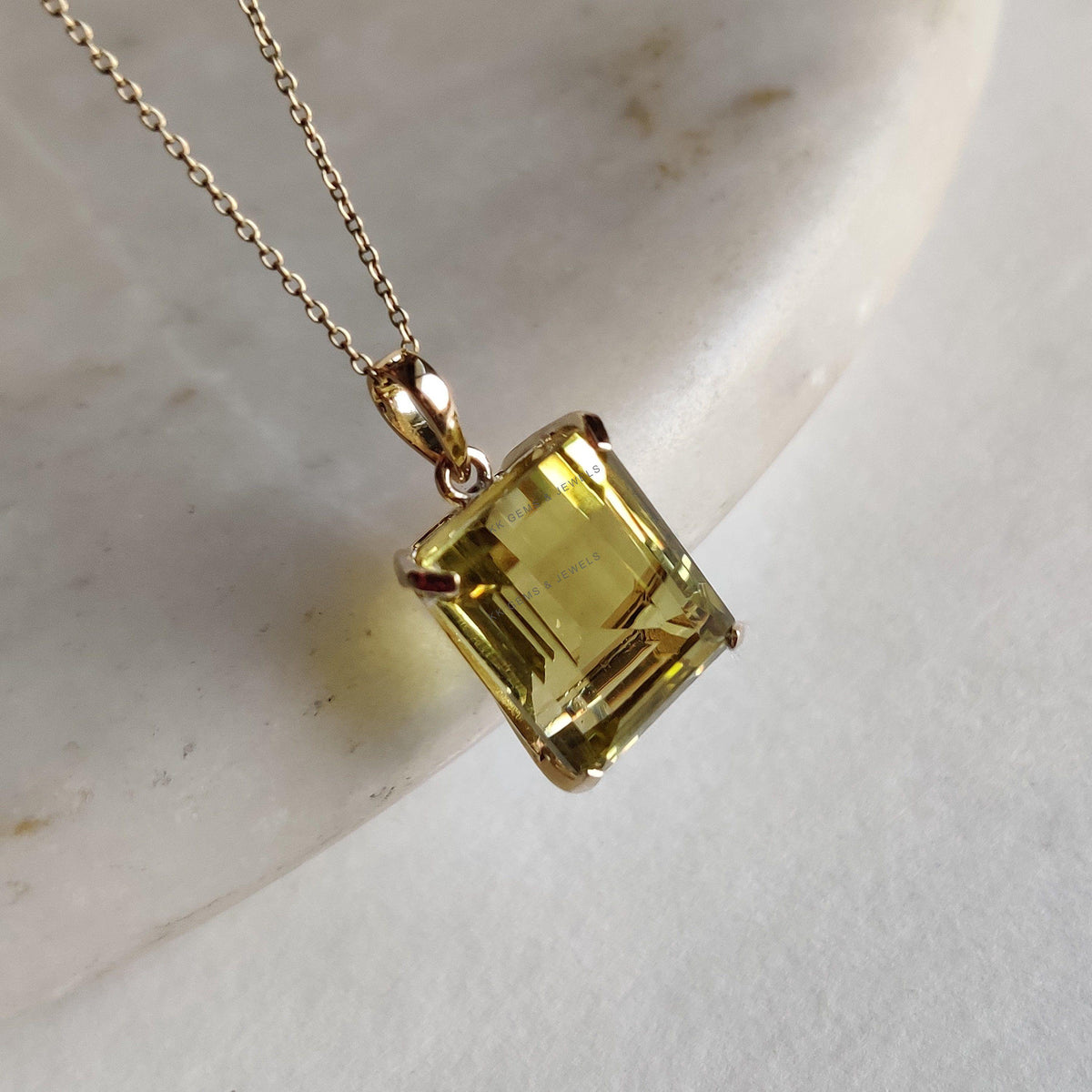 Natural Lemon Topaz Pendant: 14K Solid Yellow Gold, November Birthstone