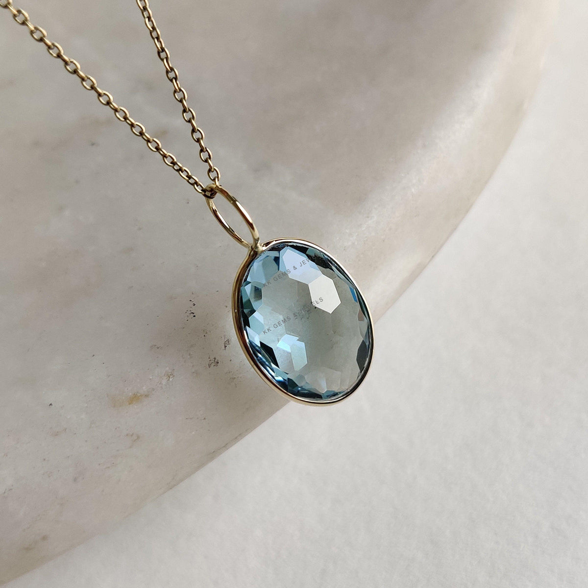 Natural Sky Blue Topaz Pendant, 14K Solid Gold Pendant, December Birthstone