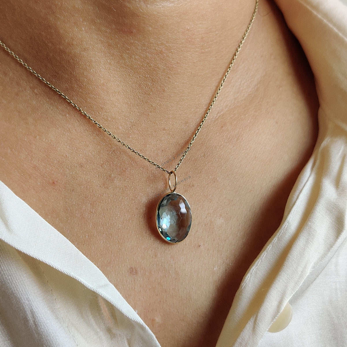 Natural Sky Blue Topaz Pendant, 14K Solid Gold Pendant, December Birthstone
