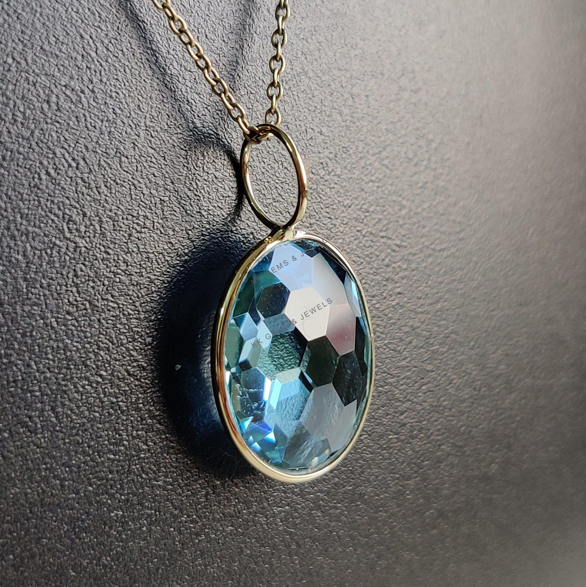 Natural Sky Blue Topaz Pendant, 14K Solid Gold Pendant, December Birthstone