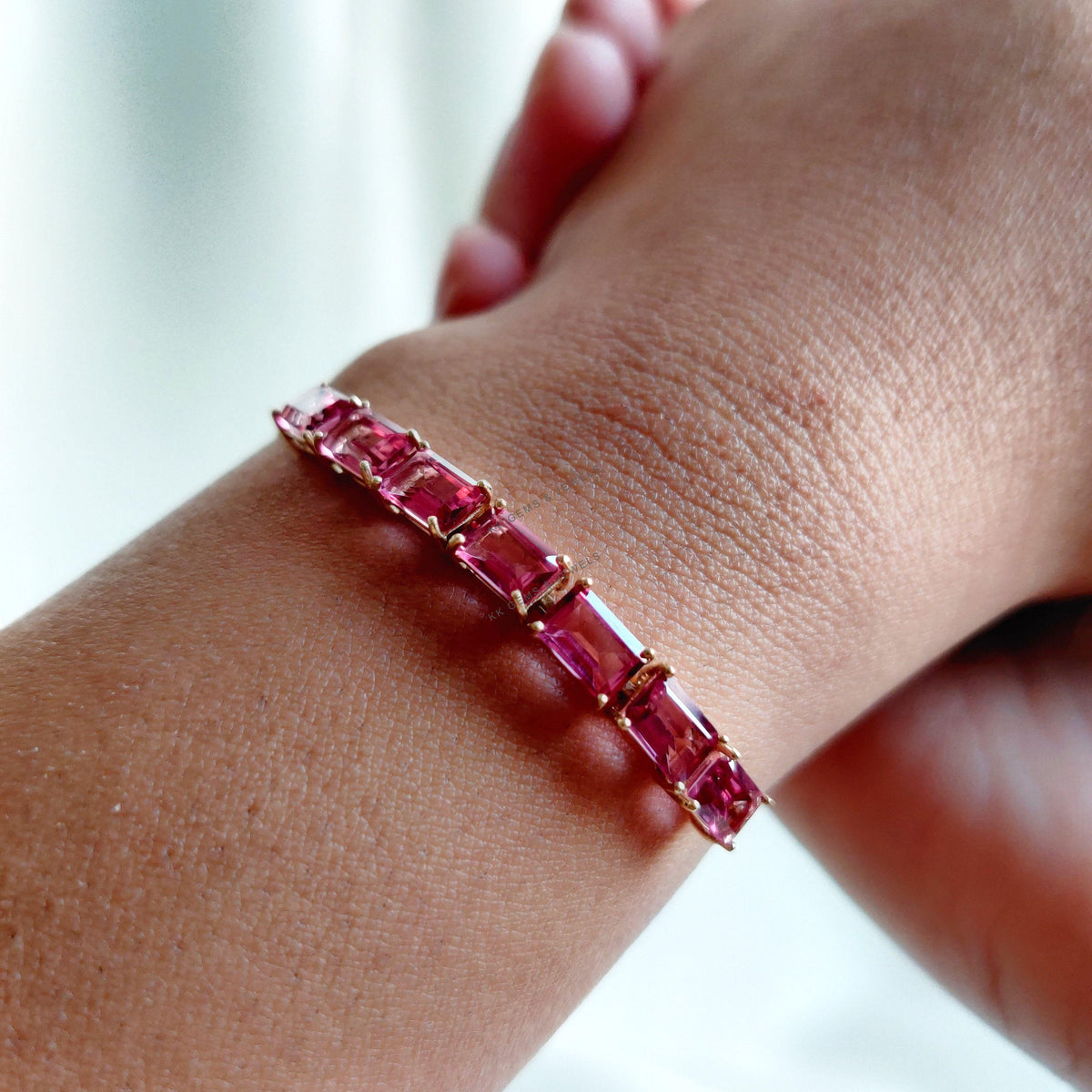 14K Solid Gold Natural Pink Topaz Bolo Chain Bracelet, Octagon Bracelet