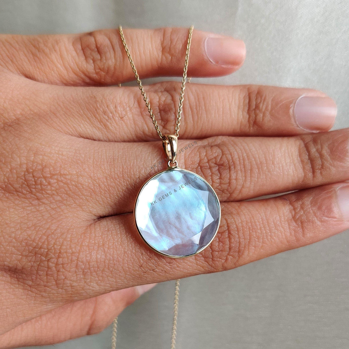 14K Solid Gold Natural Mother of Pearl Pendant - June Birthstone, Christmas Gift