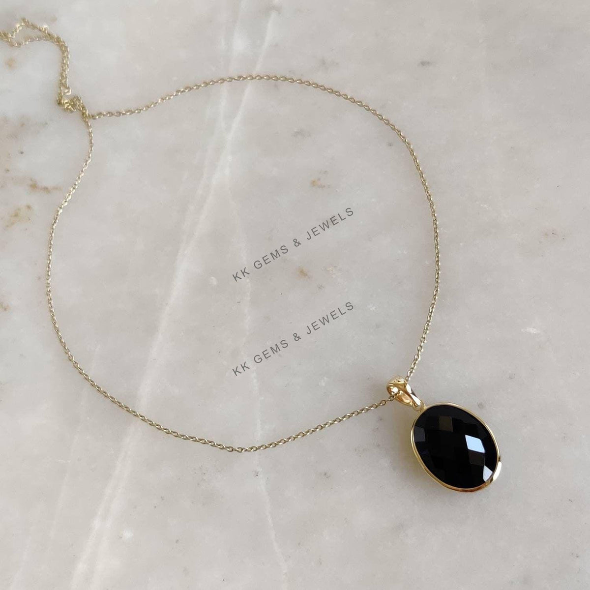 14K Solid Yellow Gold Natural Black Onyx Pendant Pendant, December Birthstone, Christmas Present