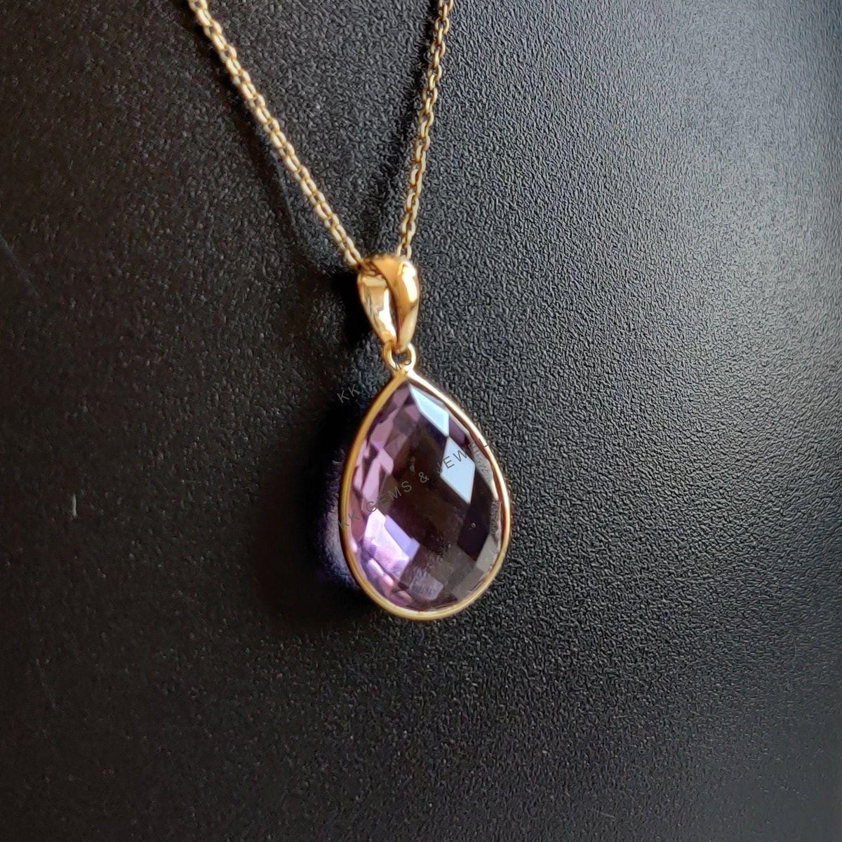 Natural Pink Amethyst Pendant, 14K Solid Yellow Gold, February Birthstone