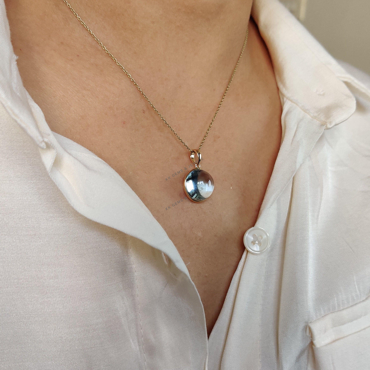 Natural Sky Blue Topaz Pendant, 14K Solid Yellow Gold Bezel, December Birthstone