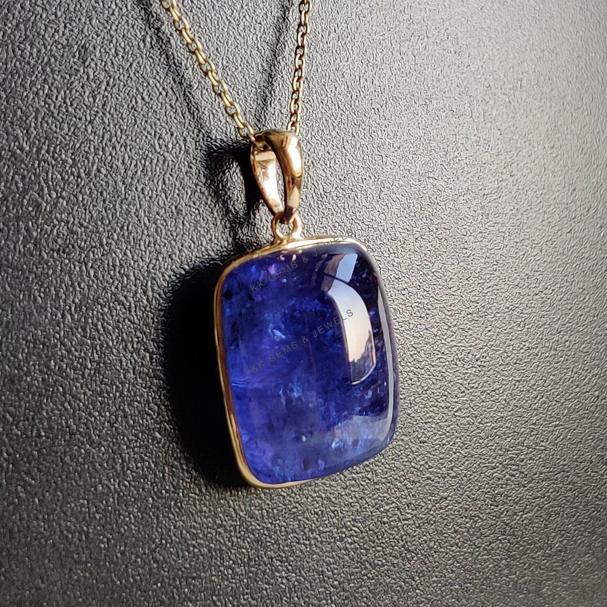 Natural Tanzanite Cushion Pendant, 14K Solid Yellow Gold, December Birthstone