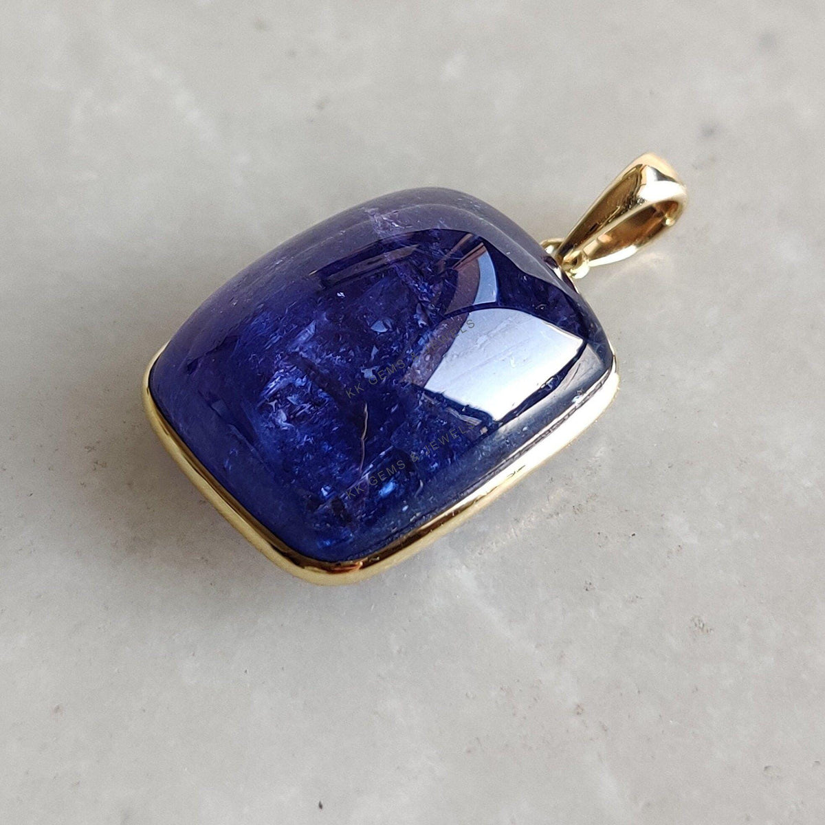 Natural Tanzanite Cushion Pendant, 14K Solid Yellow Gold, December Birthstone