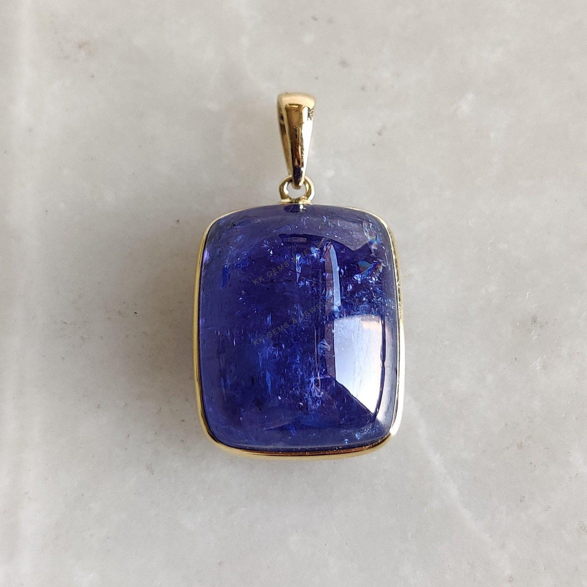 Natural Tanzanite Cushion Pendant, 14K Solid Yellow Gold, December Birthstone