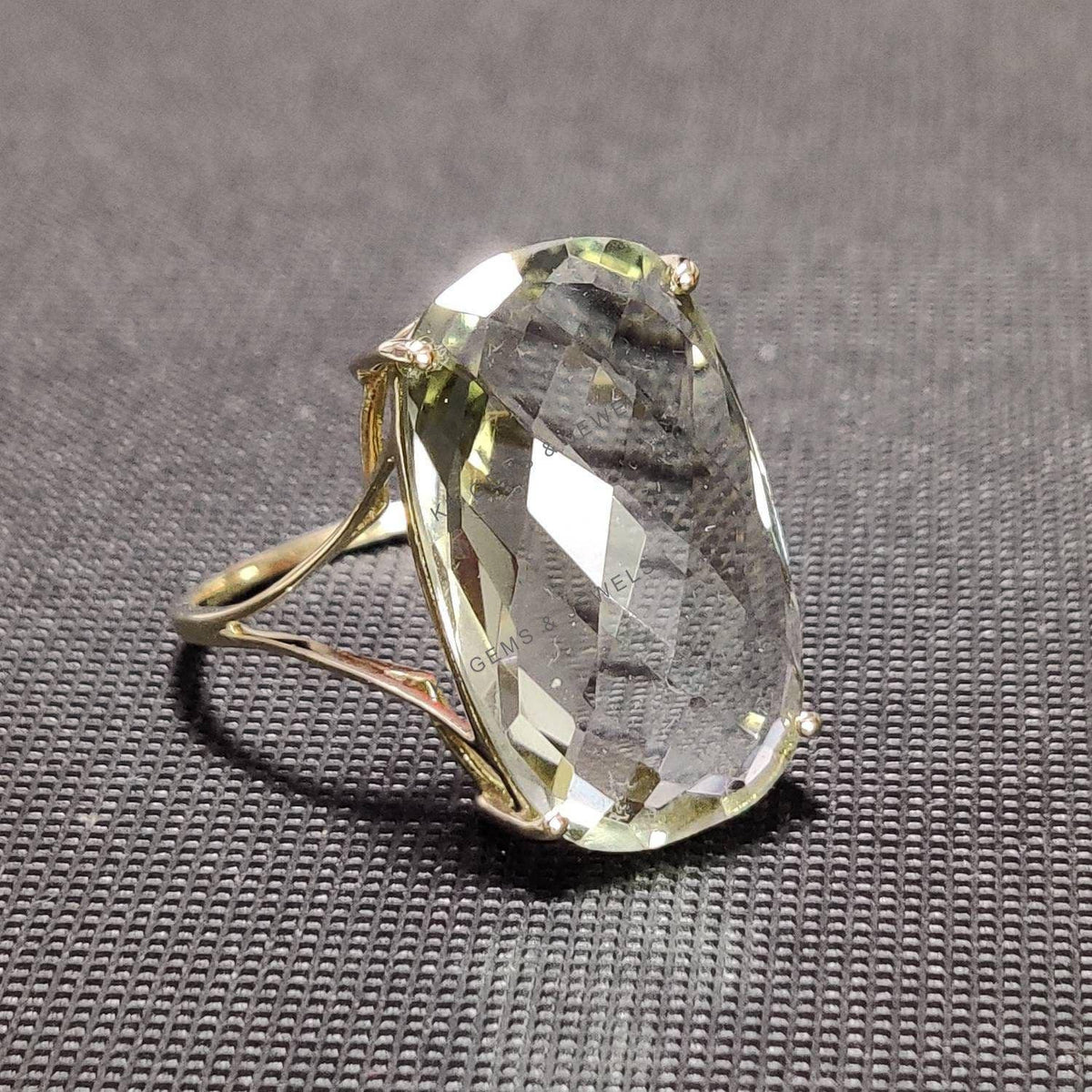 Natural Green Amethyst Ring, 14K Solid Yellow Gold, February Birthstone