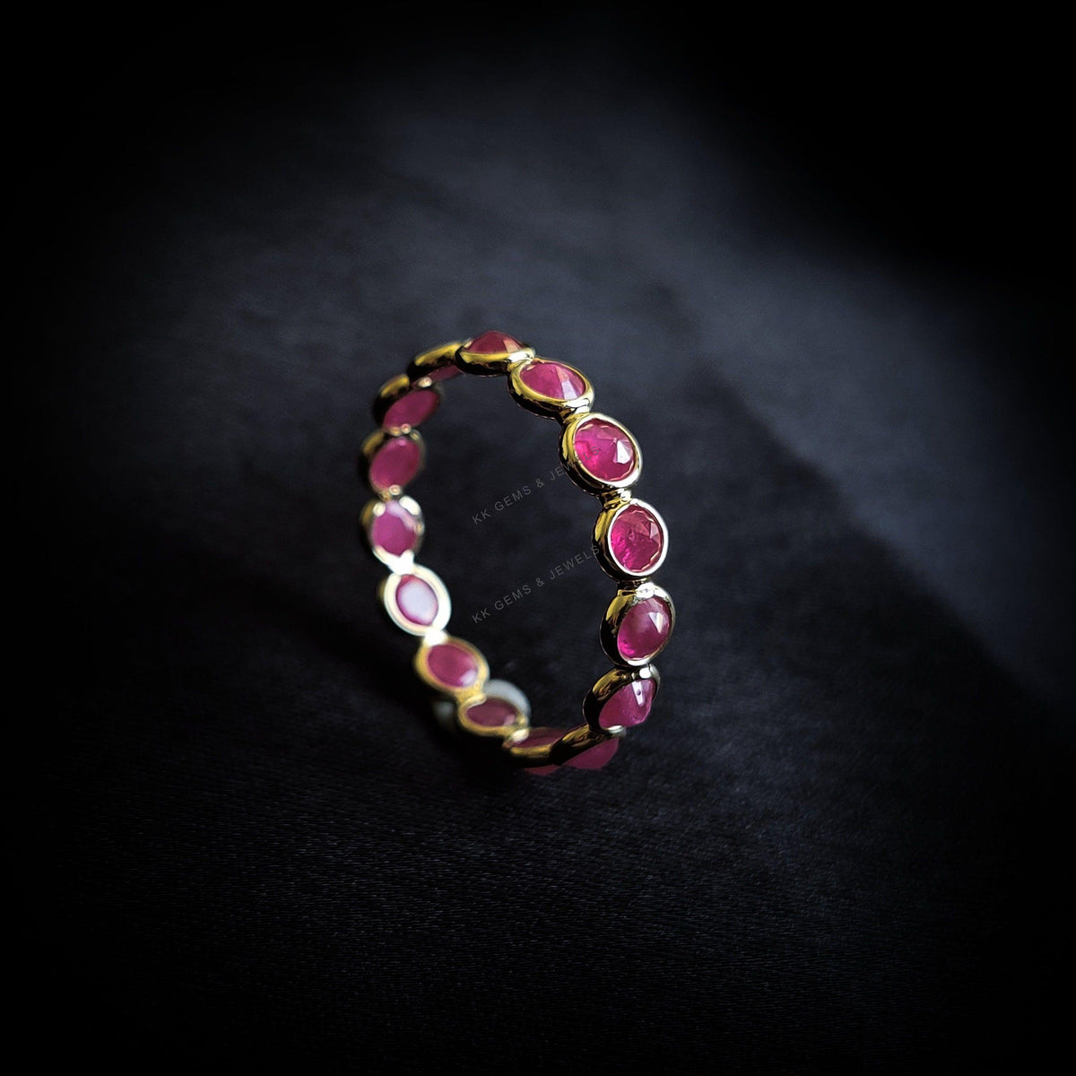 14K Solid Gold Natural Ruby Eternity Ring: July Birthstone Bezel Ring