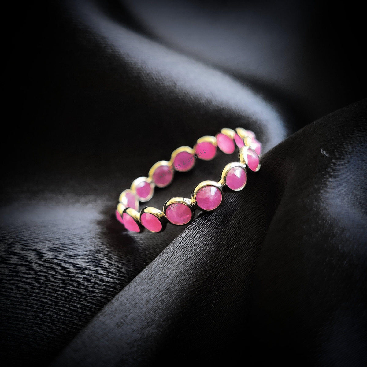 14K Solid Gold Natural Ruby Eternity Ring: July Birthstone Bezel Ring