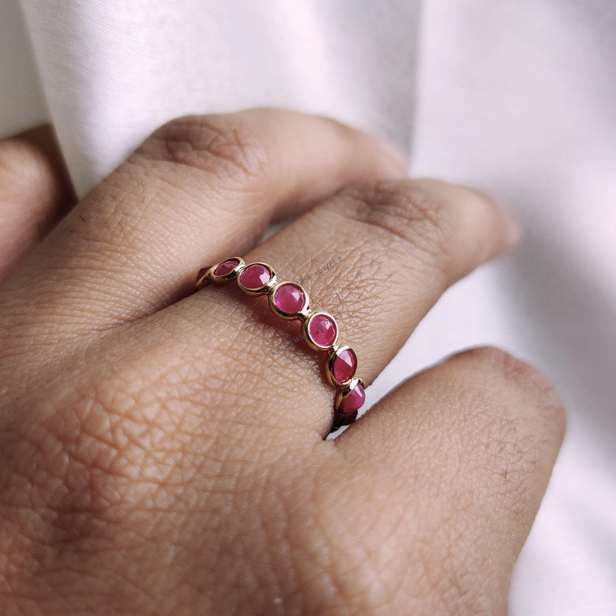 14K Solid Gold Natural Ruby Eternity Ring: July Birthstone Bezel Ring