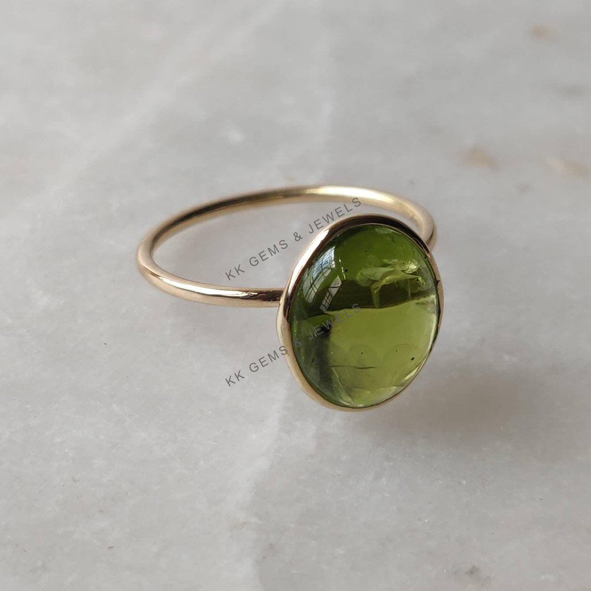 Natural Peridot Ring: 14K Solid Yellow Gold, August Birthstone