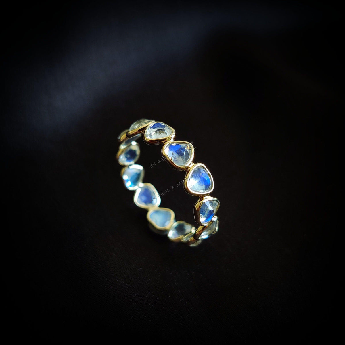 Natural Rainbow Moonstone Heart Ring, 14K Solid Yellow Gold Bezel Stackable Band, June Birthstone