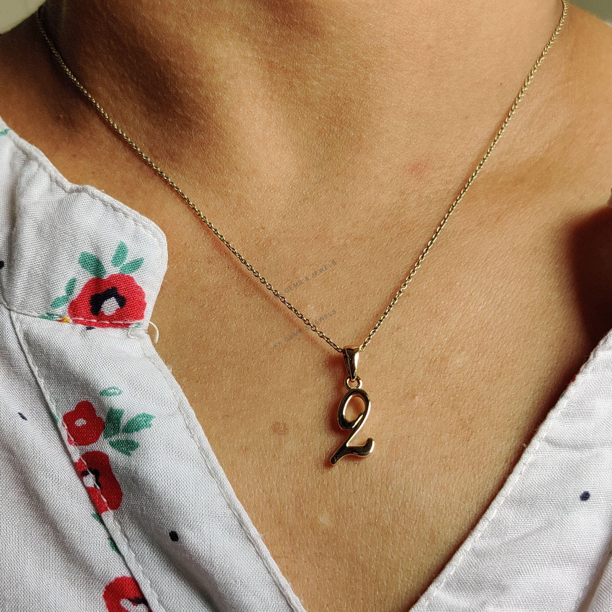 14K Solid Gold Number 2 Charm Pendant: Minimalist Numerical Necklace