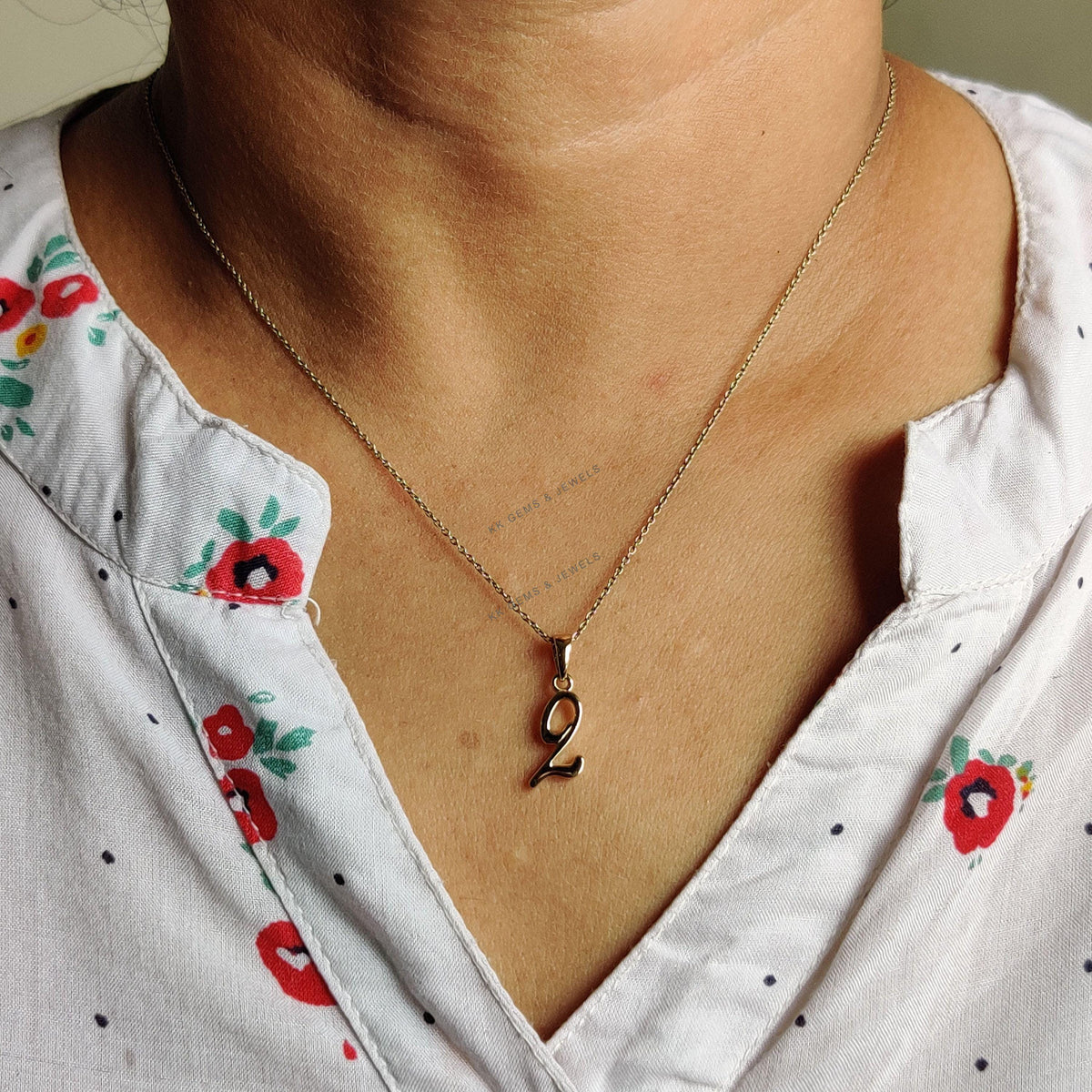 14K Solid Gold Number 2 Charm Pendant: Minimalist Numerical Necklace