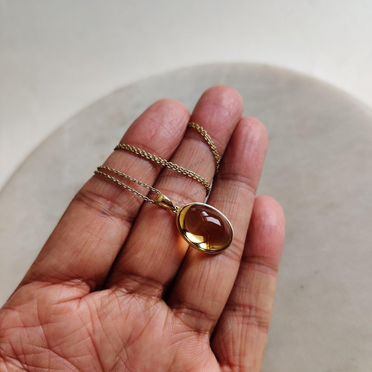 Natural Citrine Pendant, 14K Solid Yellow Gold Oval Bezel Pendant, November Birthstone