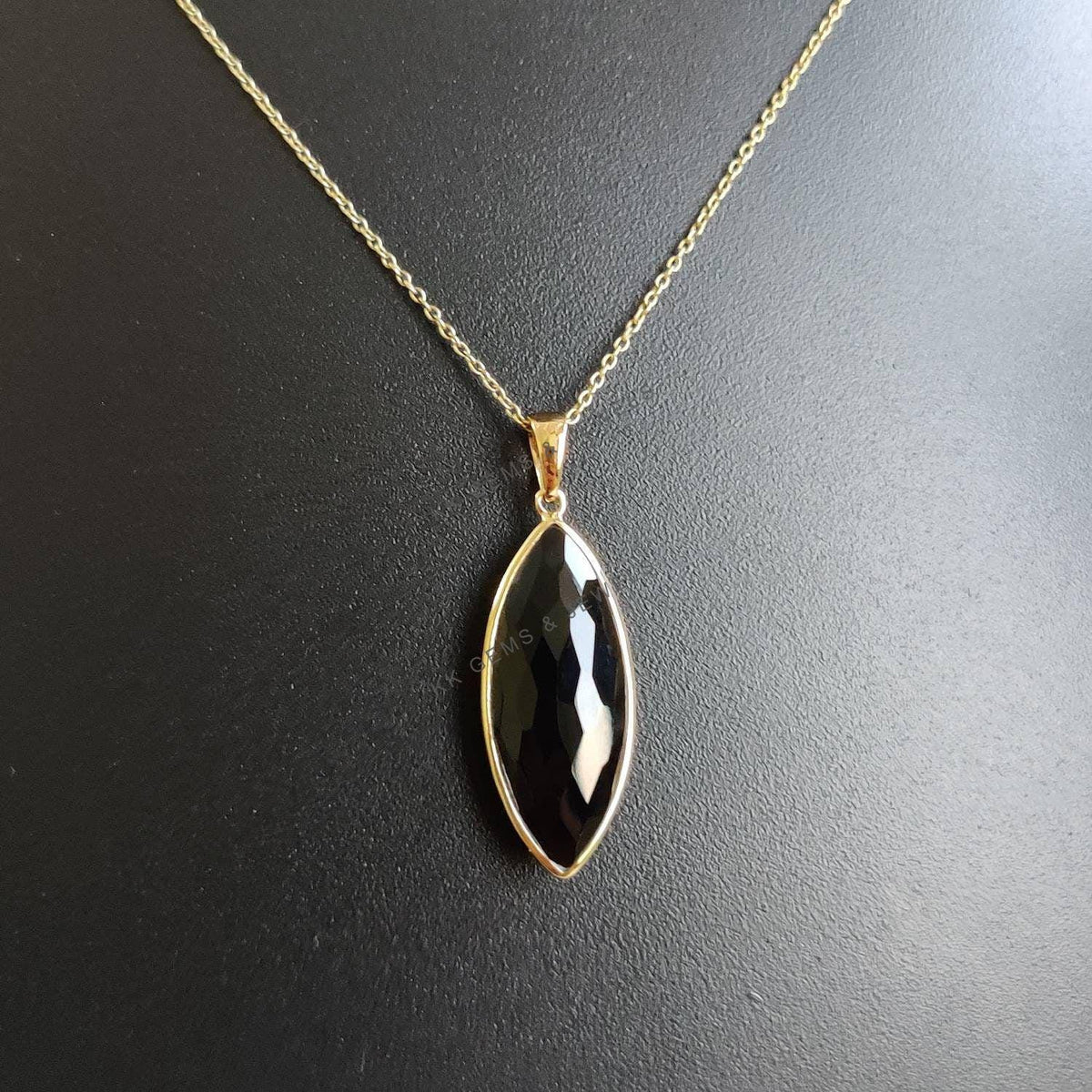 14K Solid Yellow Gold Natural Black Onyx Pendant, December Birthstone, Christmas Present