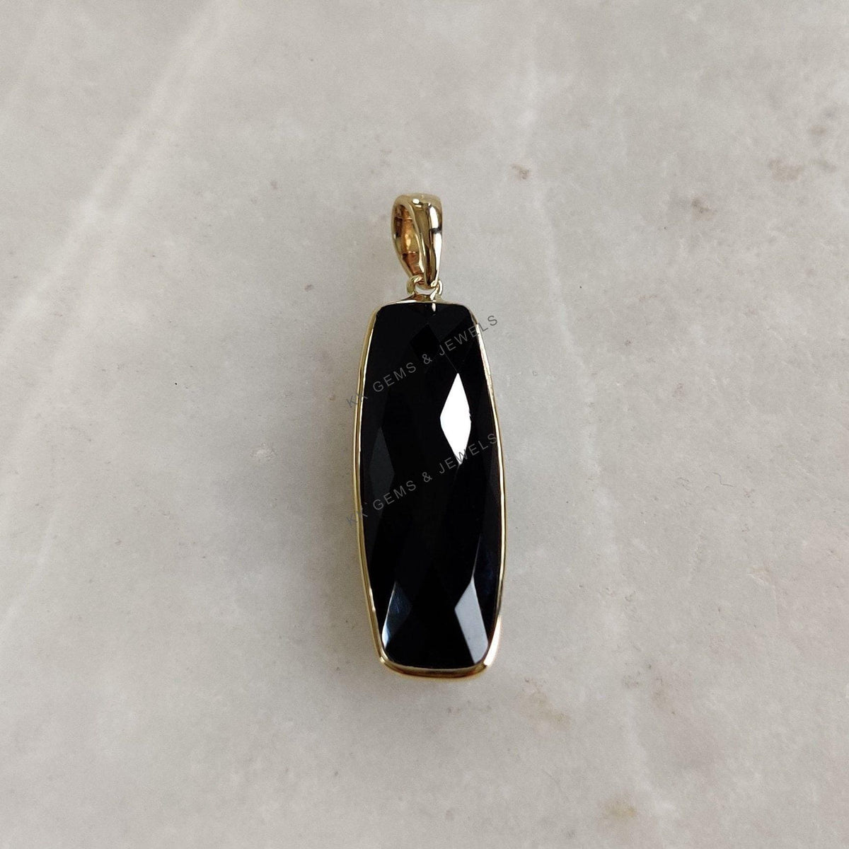 14K Solid Yellow Gold Natural Black Onyx Pendant, Bezel Pendant, December Birthstone, Anniversary Gift