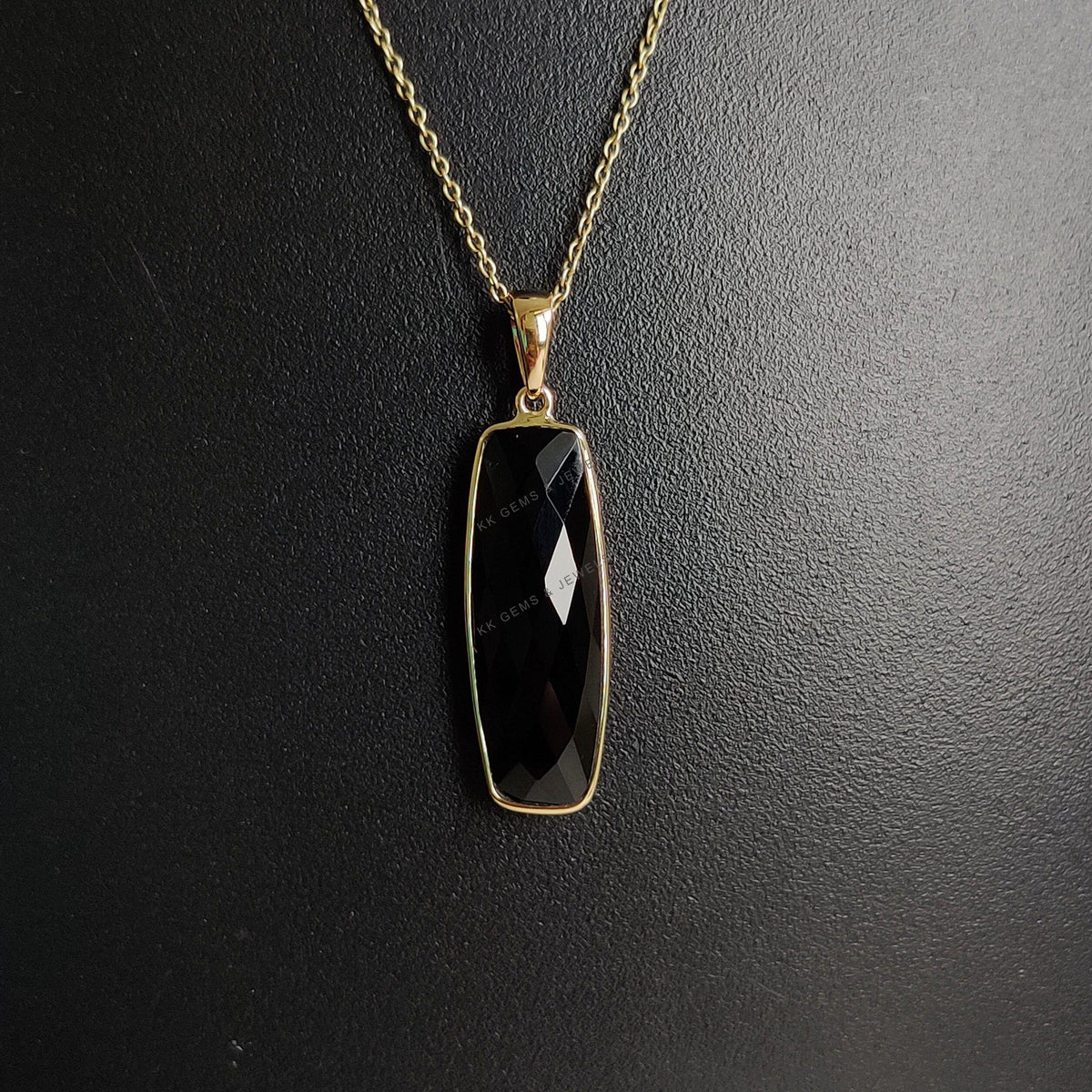 14K Solid Yellow Gold Natural Black Onyx Pendant, Bezel Pendant, December Birthstone, Anniversary Gift