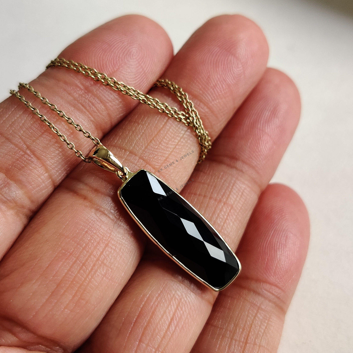 14K Solid Yellow Gold Natural Black Onyx Pendant, Bezel Pendant, December Birthstone, Anniversary Gift