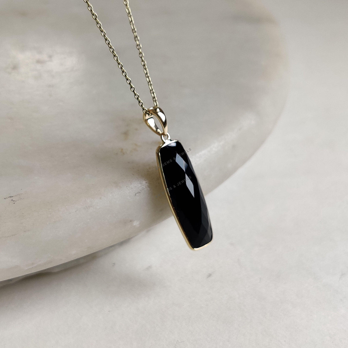 14K Solid Yellow Gold Natural Black Onyx Pendant, Bezel Pendant, December Birthstone, Anniversary Gift