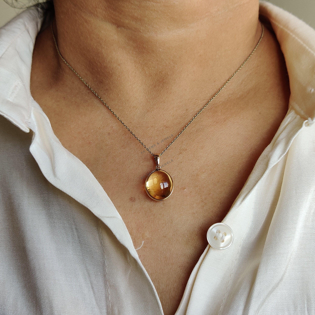 14K Solid Yellow Gold Natural Citrine Pendant, Bezel Setting, November Birthstone