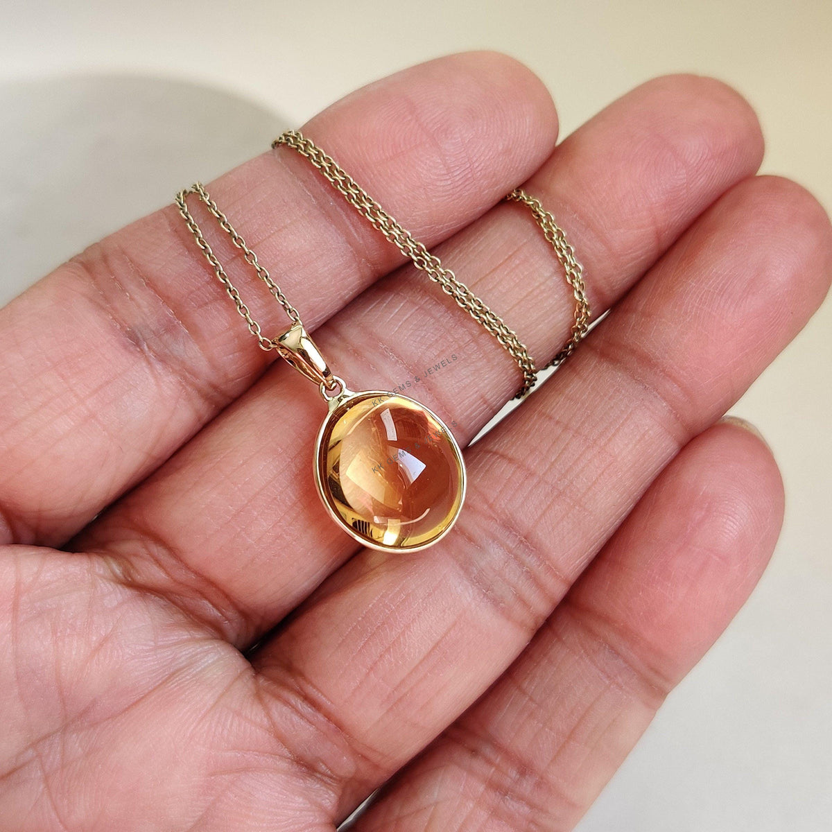 14K Solid Yellow Gold Natural Citrine Pendant, Bezel Setting, November Birthstone