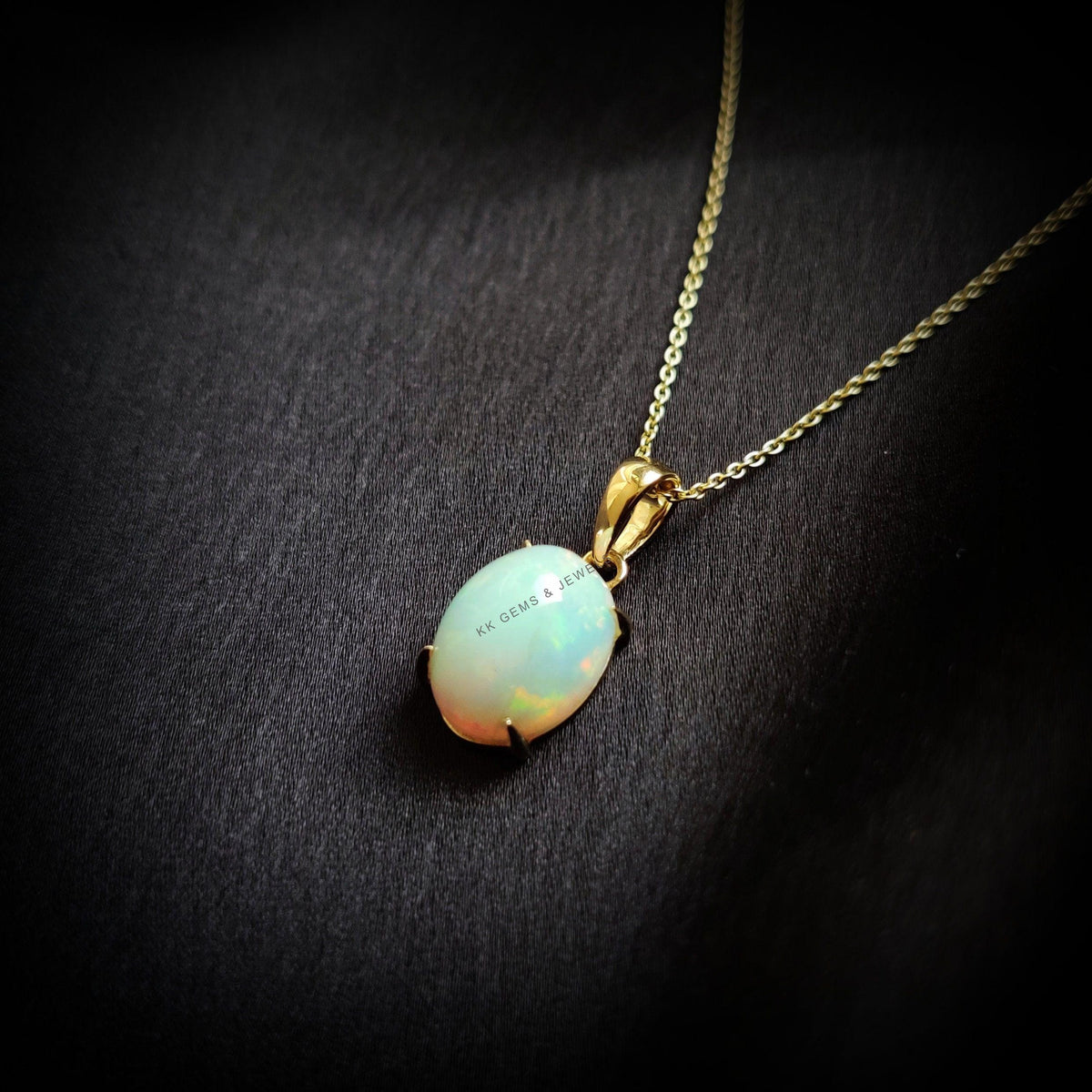 14K Solid Yellow Gold Natural Ethiopian Opal Pendant, Christmas Present