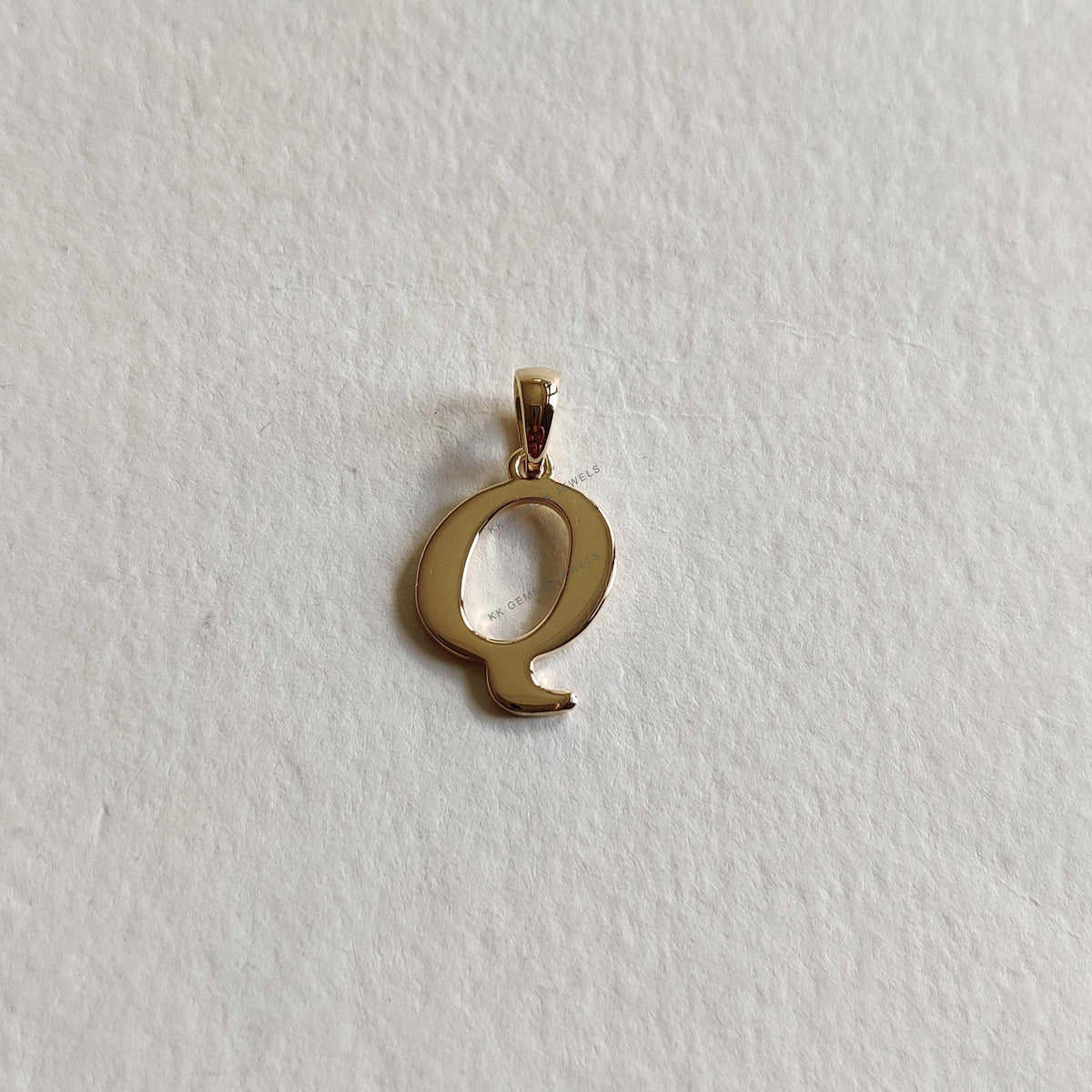 14K Solid Gold Initial Q Pendant, Personalized Charm