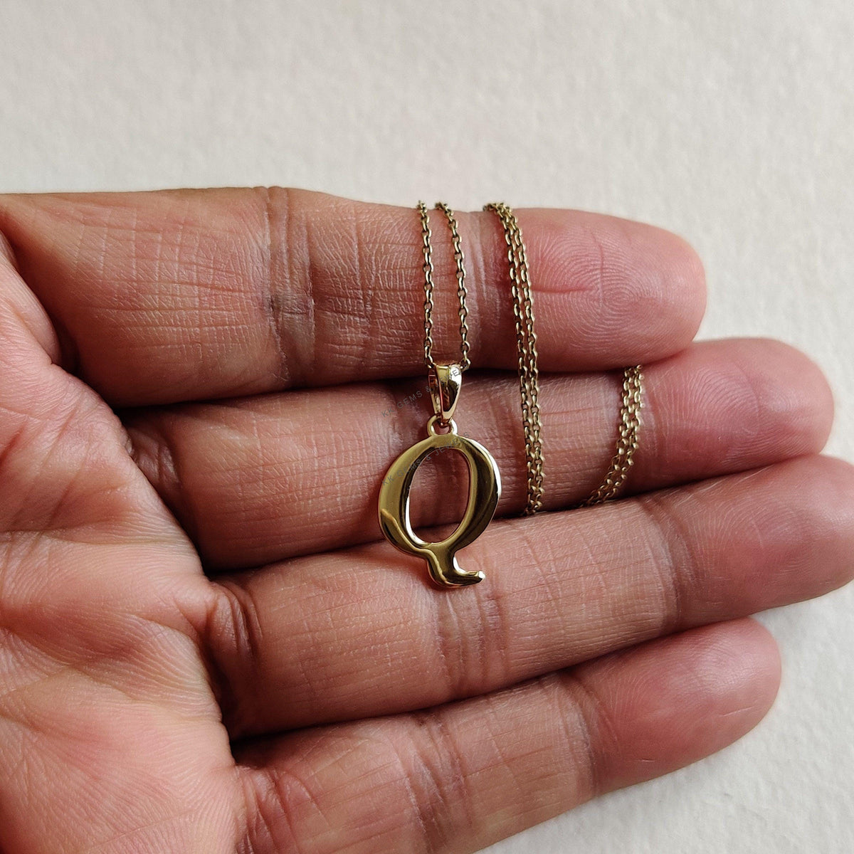 14K Solid Gold Initial Q Pendant, Personalized Charm