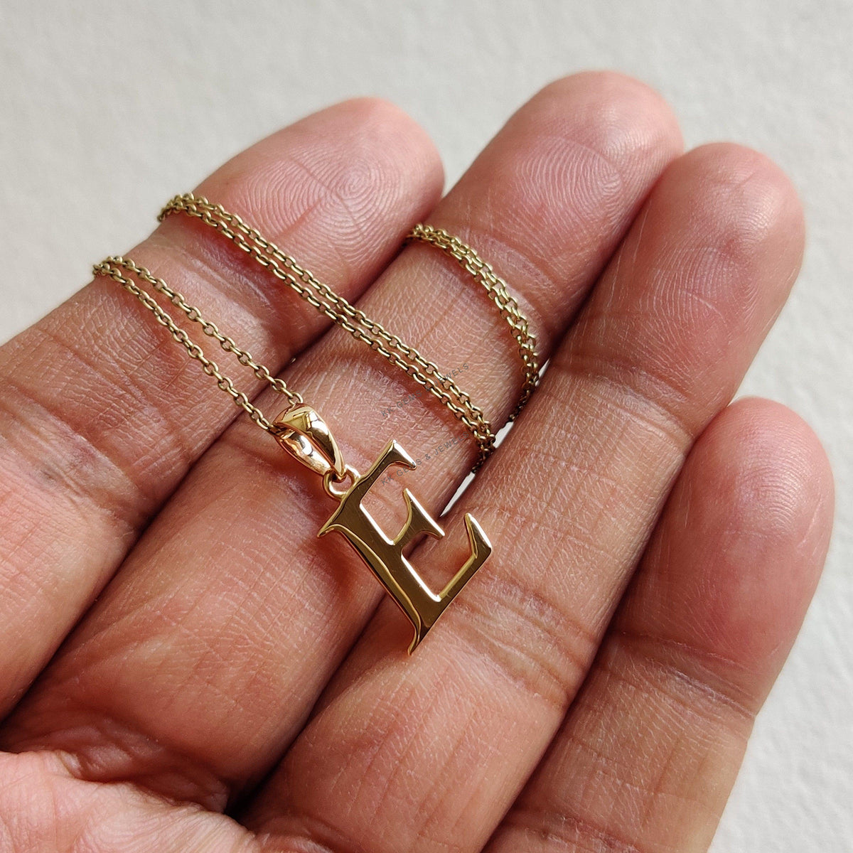 14K Solid Yellow Gold Initial E Pendant, Elegant Letter Pendant