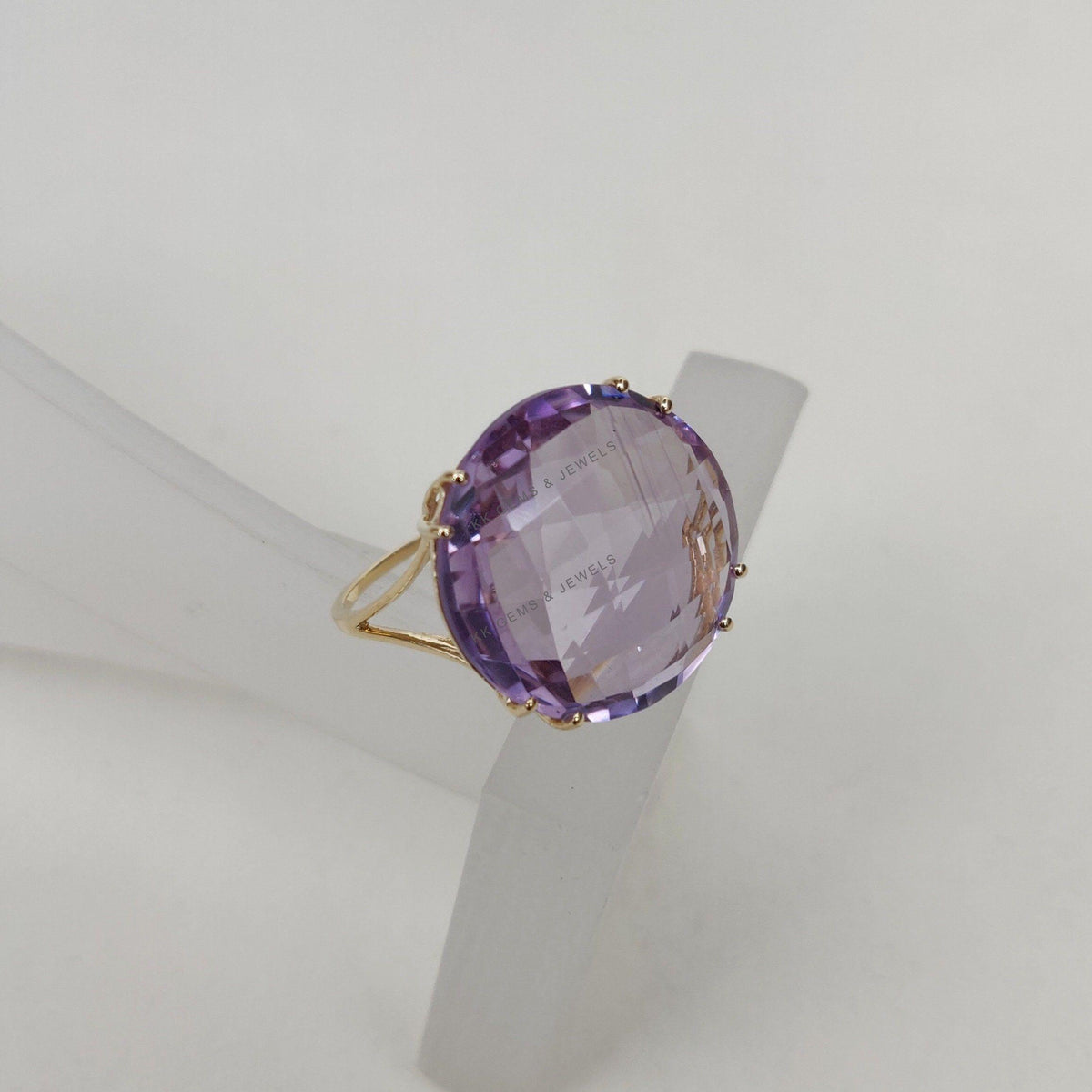 14K Solid Gold Natural Pink Amethyst Ring: Round Briolette February Birthstone