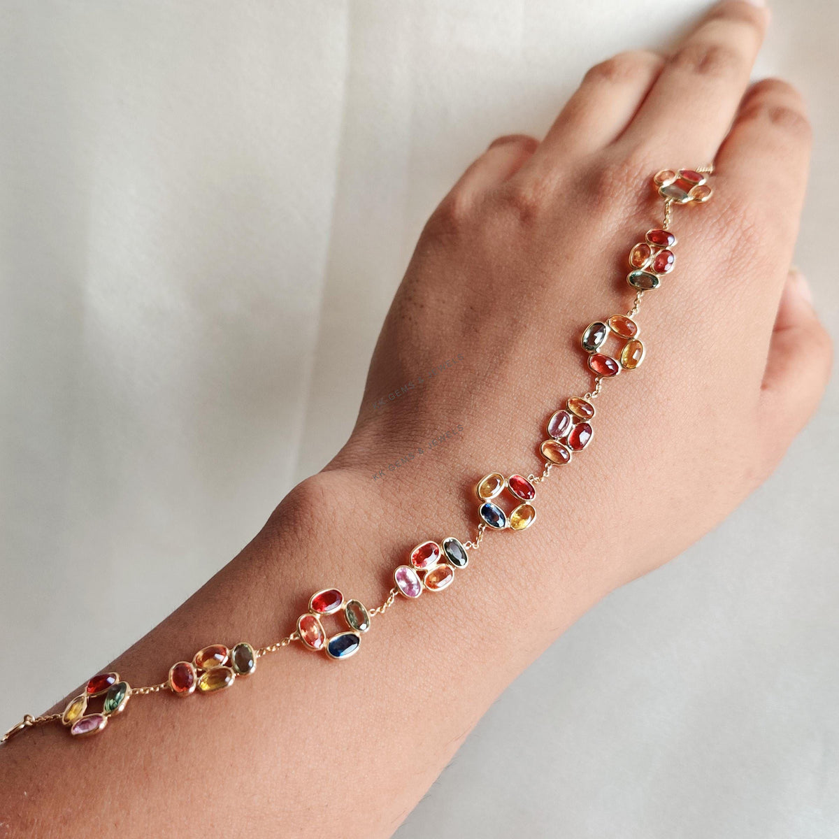 14K Solid Yellow Gold Natural Multi Sapphire Bracelet, September Birthstone