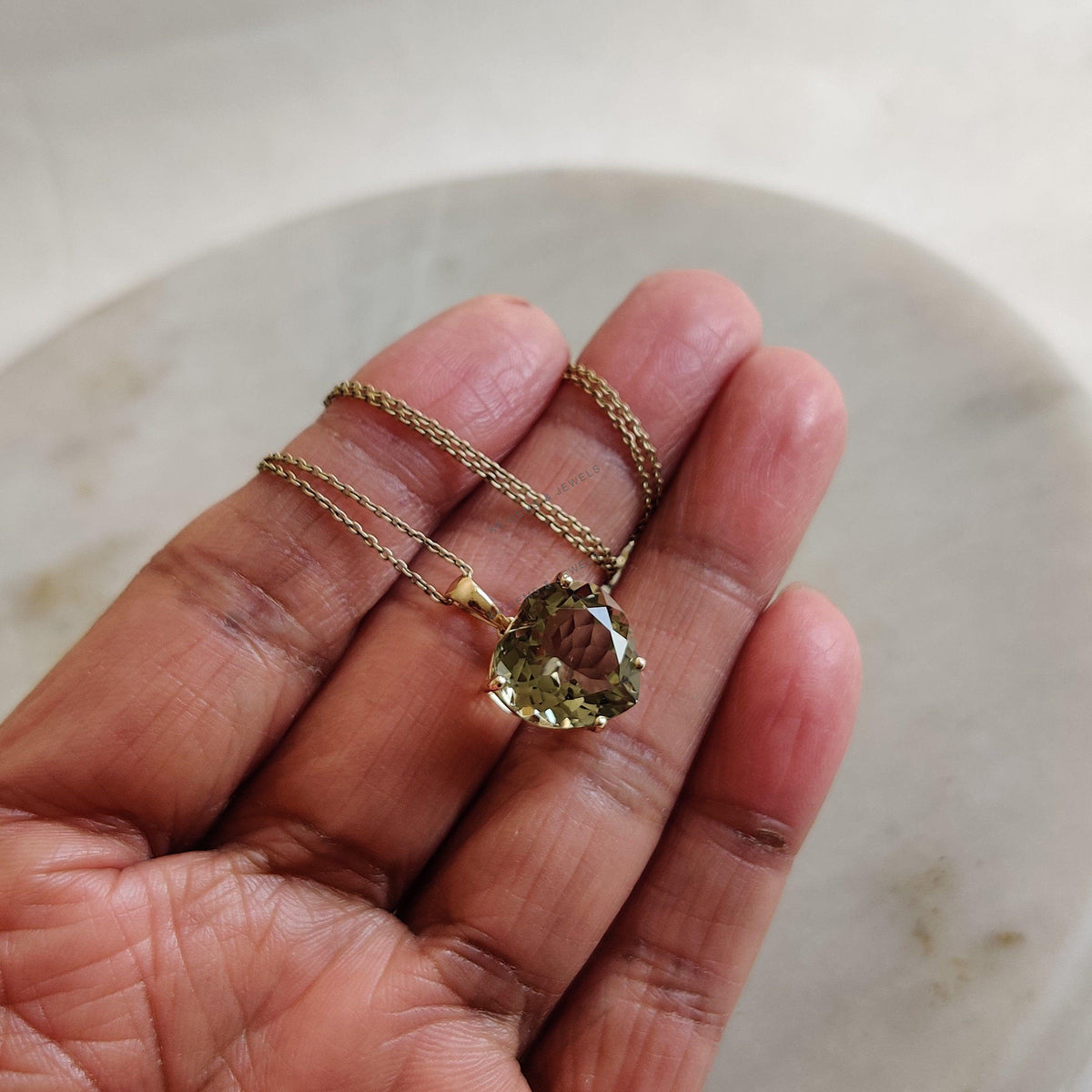 14K Solid Gold Natural Green Amethyst Heart Pendant, February Birthstone