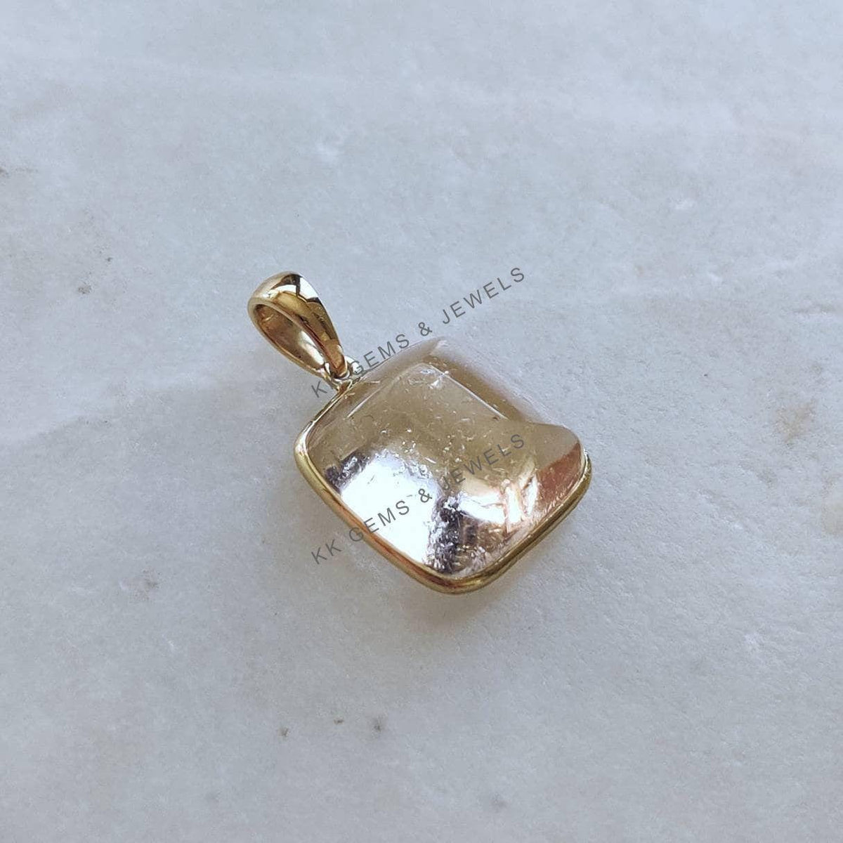 14K Solid Yellow Gold Natural Morganite Pendant, Square Cushion Cut, November Birthstone