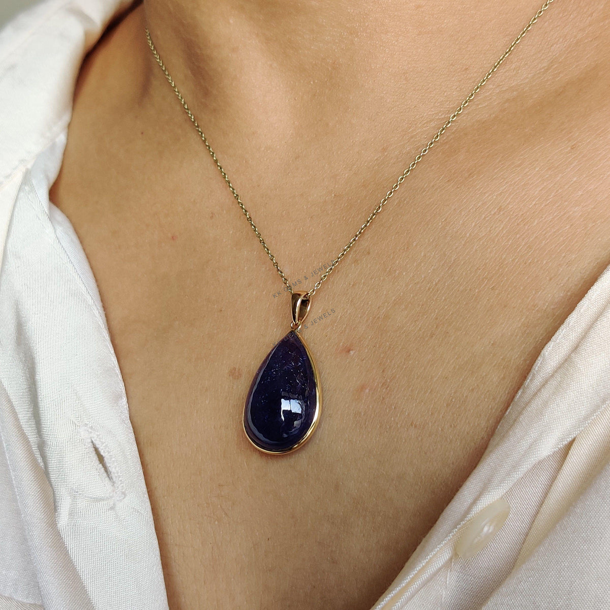 Pear Natural Tanzanite Pendant, 14K Solid Yellow Gold Bezel Pendant, December Birthstone